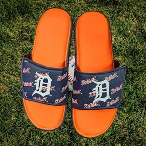 Detroit Tigers MLB Slides Sandals Extra Large XL Orange‎ Navy